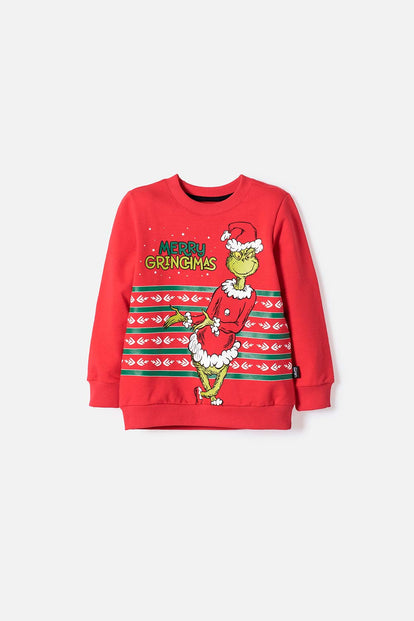  BUZO DE GRINCH CERRADO ROJO PARA NIÑO UNISEX