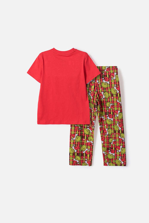 Card slide image -  PIJAMA DE GRINCH PANTALÓN LARGO ROJO PARA NIÑO UNISEX 2T A 5T