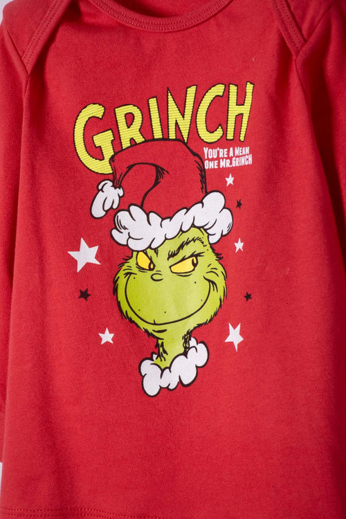 PIJAMA DE GRINCH CON PANTALÓN LARGO ROJO PARA BEBÉ UNISEX