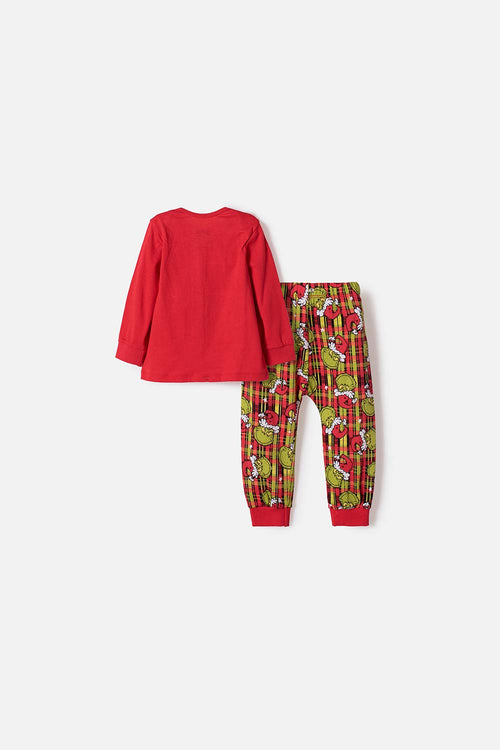 PIJAMA DE GRINCH CON PANTALÓN LARGO ROJO PARA BEBÉ UNISEX